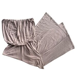 Emerald USA Women's Small Tan Knit Strapless Wide Legs Casual Chic Boho Jumpsuit